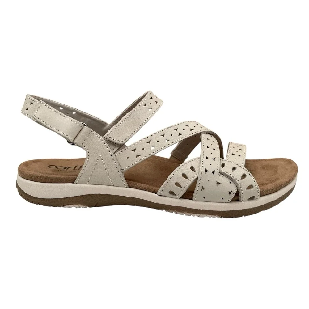 Earth Womens Seravi Strappy Casual Sandal 10.5 Wide Ivory Adjustable Comfort
